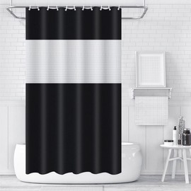 timecity Black Shower Curtain Plastic Shower Curtain Set with 12 White Hooks Mesh Top Window Clear PEVA Bathtub Curtain Water Proof Bath Curtain for Shower Bathroom,72x72inch