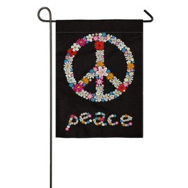 pingpi Double Sided Spring Peace Sign Flower Symbol Burlap Garden Flag Banner 12.5"x18" for Outdoor Home Garden Flower Pot Decor