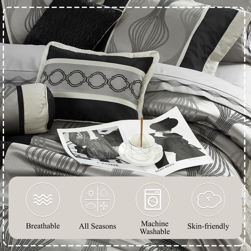 Stratford Park Black and Silver Comforter Set California King Size,Elegant