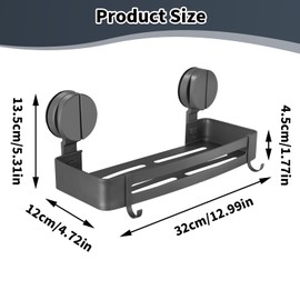 Amexo Suction Cup Shower Shelf No Drilling Shower Gel Holder Removable with 2 Hooks Bathroom Shelf with Suction Cup Reusable Kitchen Shelf for Bathroom, Kitchen, Living Room, 10 kg Load Capacity, Grey