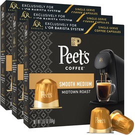L'OR Barista Coffee Pods, Peet's Coffee Midtown Medium Roast - 30 Aluminum Single-Serve Capsules, Exclusively Compatible with L'OR BARISTA System, Brews 5 oz, 8 oz, 12 oz, 10 count, Pack of 3