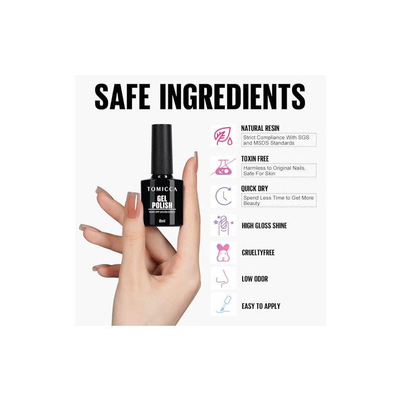 TOMICCA UV Nagellack Nude, 8ml Gel Nagellack, UV LED Soak