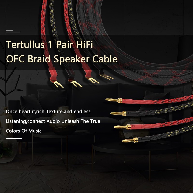 Tertullus 1 Pair HiFi OFC Braid Speaker Cable with Banana
