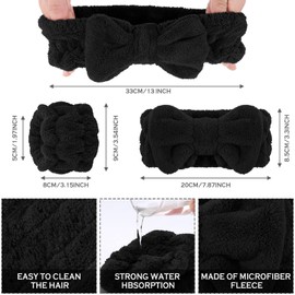 Chuangdi 4 Pcs Spa Headband Wrist Washband Scrunchies Cuffs for Washing Face, Towel Wristbands Hair Headband Face Wash Wristband for Women Girls Makeup Prevent Liquids from Spilling (Black)