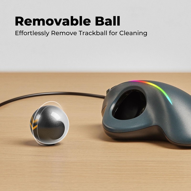 RGB Wired Trackball Mouse, Ergonomic Comfort Design Reduces Muscle Strain,