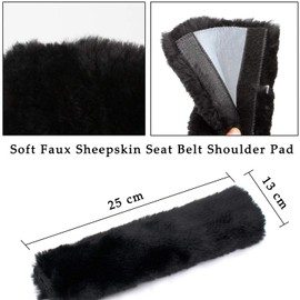 OTAOTP 4 Pack Sheepskin Car Seat Belt Pads,Soft Faux Sheepskin Seat Belt Shoulder Pad,Seat Belt Shoulder Cover Pads for Adults, Children(Black)