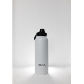VOUCSI - 3x1 Vacuum insulated stainless steel water bottle, hot&cold, double wall, with magnetic lid compatible Apple, Android, MegaSafe, hidden compartment, drinking glass function. (White).