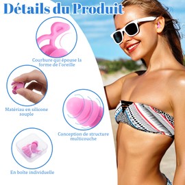 Halinuia 5 Paar Ohrstöpsel für Schwimmbad, Ohrstöpsel, Geräuschunterdrückung, Silikon, wiederverwendbar und wasserdicht, Swimming Earplugs Ohrstöpsel, Flugzeug, für Dusche, Schwimmen, Surfen