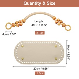 sourcing map Crochet Bag Making Kit, 8.7 x 4 Inch Oval PU Leather Bag Bottom with 2Pcs Beaded Bag Handles for DIY Crochet Bag Shoulder Bag Purse Making, Gold