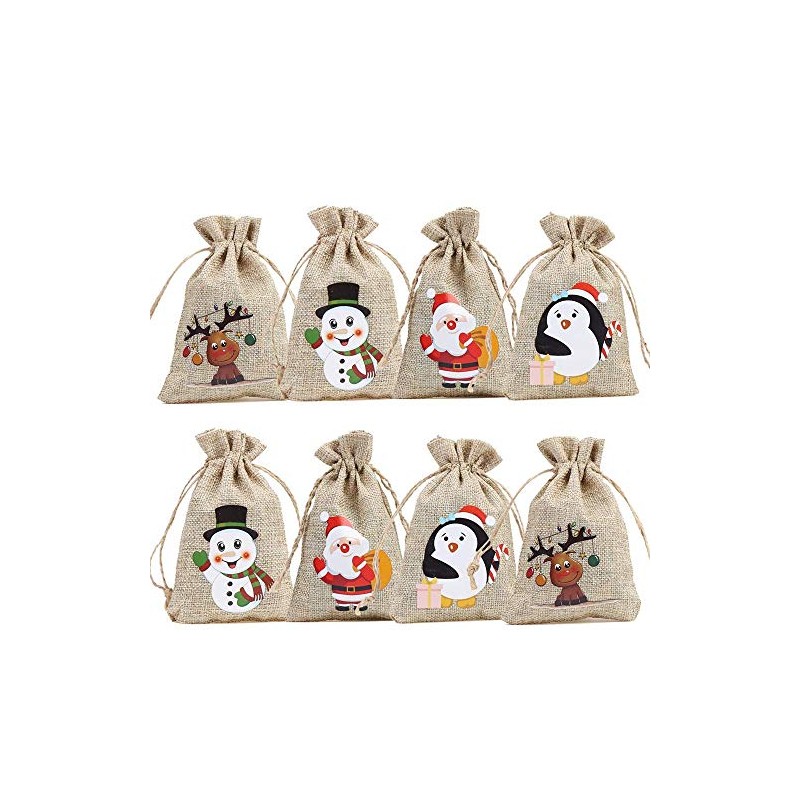 CCINEE Christmas Linen Bags with Drawstrings Christmas Burlap Goody Gift