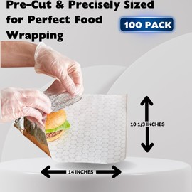 100 Pack (10 3/4" x 14") Insulated Foil Sandwich Wrap Sheets – Aluminum Foil Sheets | Heat & Grease Resistant | Perfect for Hamburgers, Burritos | Vivid Cargo