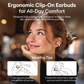 PAXA Clip On Earbuds, Clipbuds7 Open Ear Earbuds Wireless Bluetooth 5.4 with LED Display, Auto L-R Ear Recognition&Touch Control, Ultra-Light 4.5g Fit Comfort for Sports Fitness Daily Use, Rose Gold