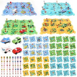 YOOYID Puzzle Racer Kids Car Track Set, Kids Toys Boys 3-5, Gift for 3 4 5 6 Year Old Boys, Montessori Toys for 3+ Year Old(100Pcs, 4 Themes)