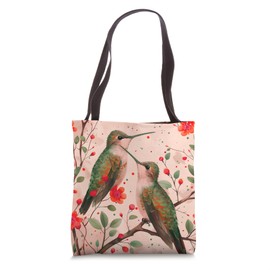 Sage Green Hummingbird Pink Wildflower Humming Bird Flower Tote Bag