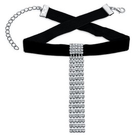 Choker Black Velvet White Rhinestone Dangle Waterfall Fringe Adjustable Prom Holiday Evening Necklace for Women for Teen