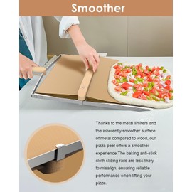 Sliding Pizza Peel, large Pizza Peel Metal Sliding Tray 16" X 13" Making 12 Inch, 304 Stainless Steel Metal Premium Pizza Board with Solid Wood Handle, and Pizza Cutter Wheel (Version 2)