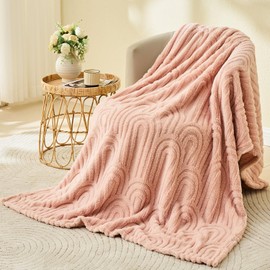 Wajade Fleece Throw Blanket, Fluffy Faux Fur Blanket for Bed Sofa Couch, Soft Warm Thick Blanket,Pink 127x178