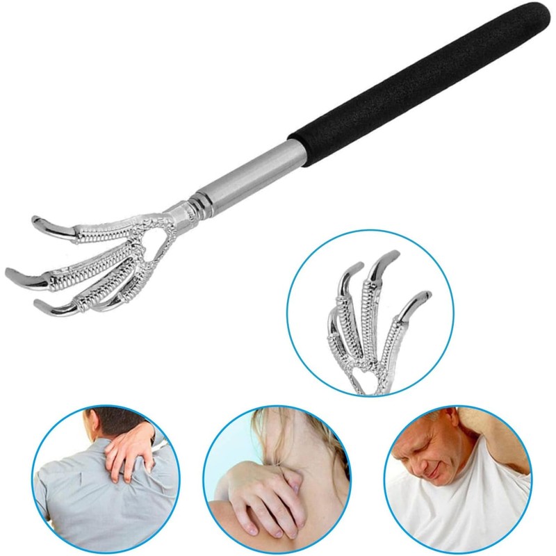 GEEKBOX Extendable Back Scratcher Stainless Steel Telescopic Design with Rubber
