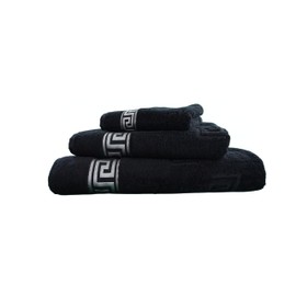 Arle-Living Luxury Medusa Bath Towel 70 x 140 cm - Finest Cotton/High Pile Terry Cloth with Medusa Flat Embossing and Silver Medusa Border (Black with Silver, Bath Towel 70 x 140 cm)
