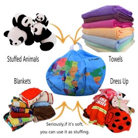 Enfudid Stuffed Animal Storage Bean Bag Chair Cover for Kids(No Filler), 26 Inch Kid Bean Bag Chair, Bean Bag Chair Cover with Zipper for Organizing Stuffed Animals (World Map)