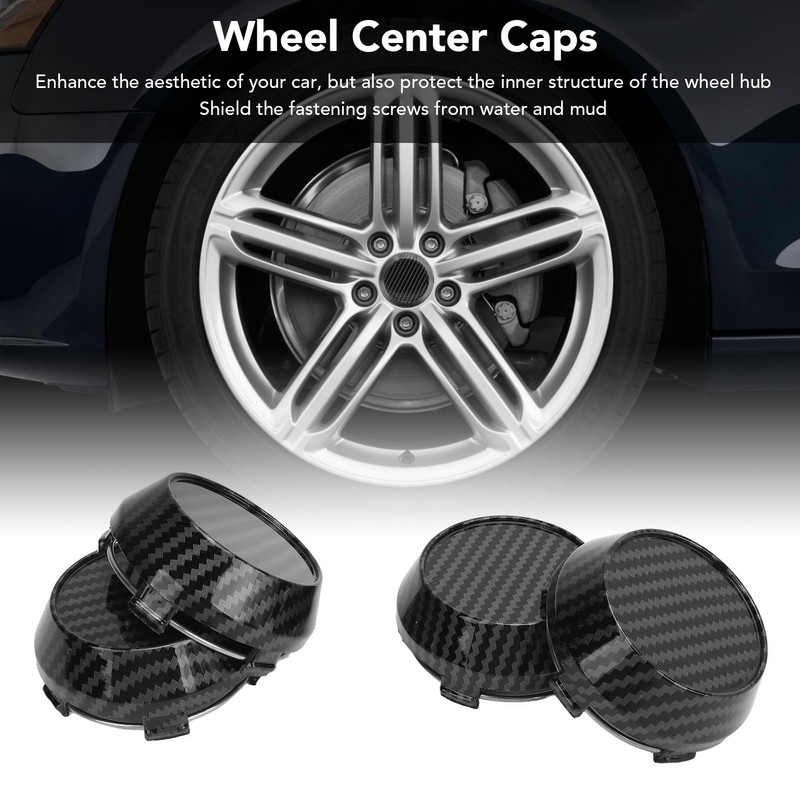 4 Pcs 60mm Wheel Center Caps Carbon Fiber Style Tyre