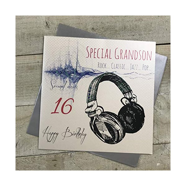 White Cotton Cards Large "Special Grandson 16 Happy Birthday" Handmade Card, XE93-16gs