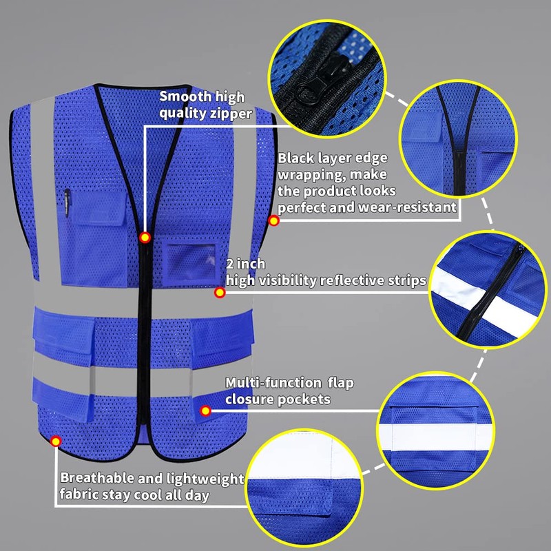 HYCOPROT Chaleco reflectante de seguridad de malla de alta visibilidad
