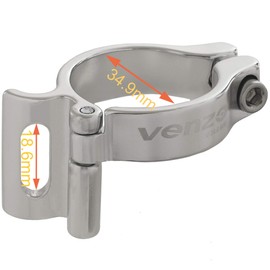 Venzo Road Mountain Bike Bicycle Adjustable Braze On Front Derailleur Adapter Clamp 34.9mm Silver Compatible with Shimano Sram