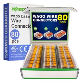 WAGO 221 Series 80pc Compact Splicing Wire Connectors | Includes (40x 221-412) (25x 221-413) (15x 221-415) | WAGO Wire Connectors | Electrical Splicing Lever Nuts | 221 Series Lever Nuts | 2-3-5 Ports