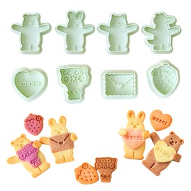 Sinsanye 8 Pack Cuddly Huggy Animal Cookie Cutters and Valentine's Day Mini Cookie Cutters, Fondant Cutters Shapes with Removable Stamp-Pusher, Valentines Day Birthday Wedding