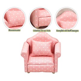 LATRAT Dollhouse Sofa, 1:12 Dollhouse Miniature Furniture Model Cloth Floral Pattern Couch Chair Sofa with Cushion, Accessories Floral Pattern Mini Furniture Sofa Set with Back Cushion, Pink