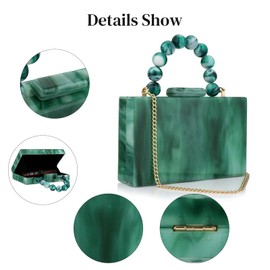 Acrylic Purses Evening Clutch Bag Marbling Handbags for Women Cross Body Bag with Pearl Chain Formal Wedding Prom Party (Green)
