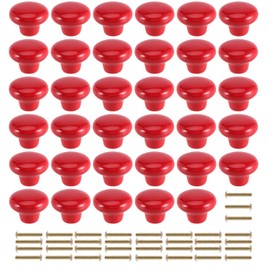 JAPCHET 35 Pack Red Ceramic Cabinet Knobs, Single Hole Ceramic Door Knobs with Screws, Button Round Mushroom Door Pulls for Kitchen Cabinet, Cupboard, Wardrobe, Dresser