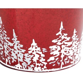 Worth Imports Red Galvanized Metal Christmas Planter Bucket with Tree Design, 10.5" Height, 12" Diameter, Set of 2
