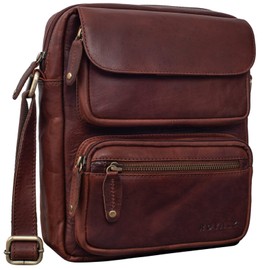 ROYALZ 'Florida' Men's Small Leather Vintage Look Shoulder Bag Men's Mini Messenger Bag Leather Bag, Roma Cognac Brown