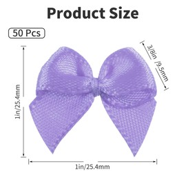 FOCMKEAS 50 pcs 1×1" Purple Mini Satin Ribbon Twist Tie，Satin Ribbon Bows，Ribbons Small Tiny Bows for Hair Accessories Wedding Holiday Gifts Packing Wrapping Party DIY Craft Sewing