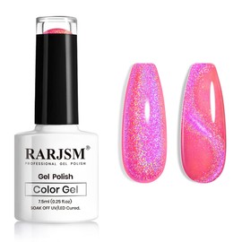 RARJSM Cat Eye Gel Nail Polish, Galaxy Chameleon Magnetic Gel Polish Hot Pink Holographic Glitter Gel Soak Off UV LED DIY Manicure Art for Salon Designs and Home DIY 7.5ML/0.26fl oz