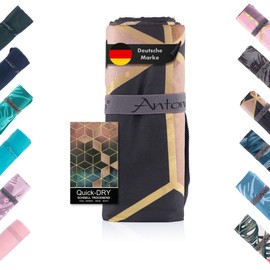 Antonio - Microfibre Beach Towel & Bath Towel XXL 160 x 80 cm Black Gold - Beach & Bath Towel Quick-Drying Lightweight Thin Large Microfibre Travel Towel for Yoga, On the Go & Hiking