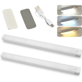 HEKAMU 30cm Luces para Debajo del Clóset, Luz Led con Sensor de Movimiento,3 Colores Lampara LED Recargable Brillo Ajustable,Escalera Lámpara Armario, para Recámara, Pasillo, Garaje (2PCS Blanco)