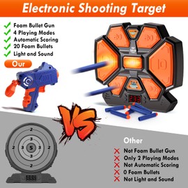 Lehoo Castle Electronic Target for Nerf Guns, Digital Auto Scoring Shooting Target with 4 Modes, Light and Sound Effect, Indoor Outdoor Shooting Game Toy for Kids Boys Girls（Black）