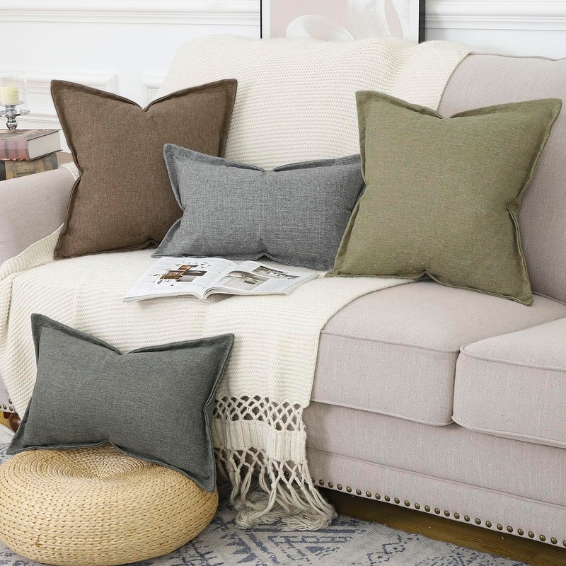 Madizz Set of 2 Linen Cushion Covers with Wide Edge,