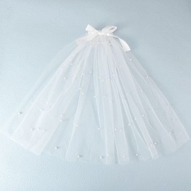 Jeairts Bride Wedding Veil Comb Pearl Bridal Hair Piece White Tulle Veils with Bow Tie Bachelorette Party Hair Accessories for Women and Girls (Style A)