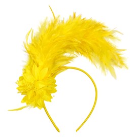 Loieryk Feathers Fascinator Headband 1920s Queen Headpiece Fascinators Hats for Women Tea Party Flower Headpiece Yellow