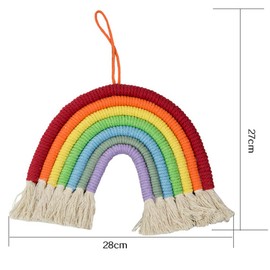Macrame Tapestry Rainbow, Tapestry, Rainbow, Pompom, Bedroom, Decorative, Cotton Yarn, Macrame Naus 7 Braided Cord for Boho Home Decoration, Party Accessories, Children's Room