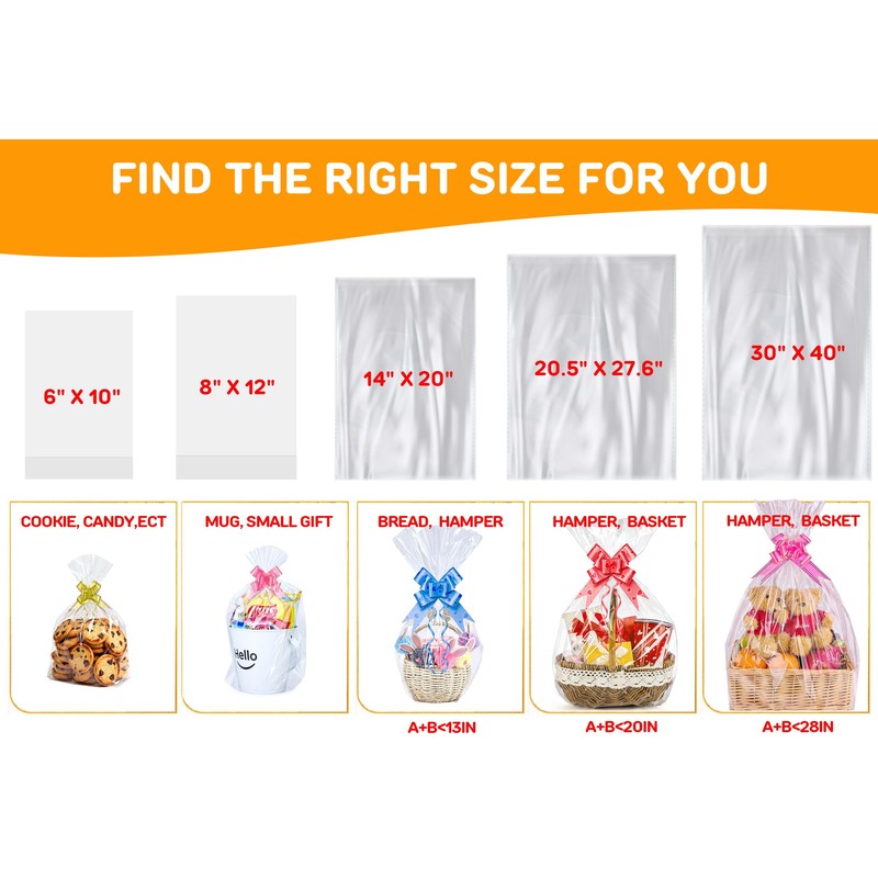 AGOBUHE Cellophane Treat Bags 8x12 Inch 50 Pack Clear Goodie