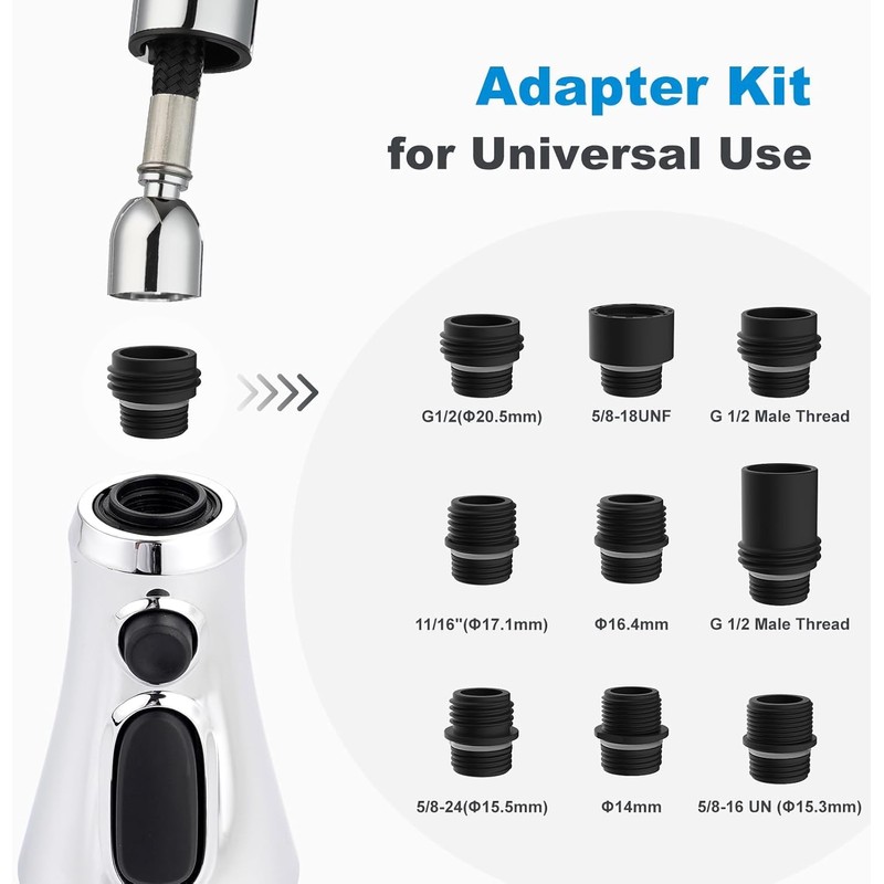 Hibbent Pull Down Spray Head for Kitchen Faucet, 3-Function Kitchen