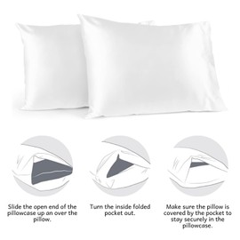 2PCS Mulberry Silk Pillowcase, Silk Pillowcases for Hair and Skin, Hypoallergenic Pillow Cases Soft Smooth Breathable with Hidden Zipper Uk Standard Size 48 X 74 Cm (White)