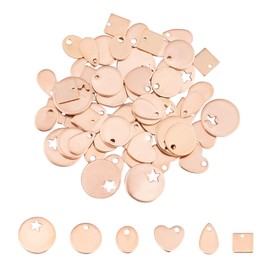 UNICRAFTALE 60pcs 6 Styles Rose Gold Blank Stamping Tags 304 Stainless Steel Pendant Flat Round & Heart & Square & Oval & Teardrop Charms for Bracelet Necklace Jewellery Making