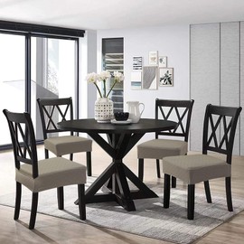 JUNZHE Diamond Grid Waterproof Chair Seat Covers for Dining Room Chairs, Stretch Dining Room Kitchen Chair Covers, Removable, Washable Chair Seat Cushion Slipcovers (Taupe, 6 Covers)