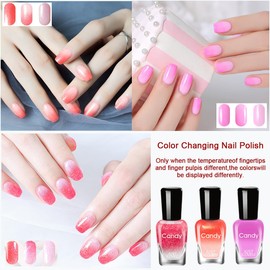Rowcay Color Changing Nail Polish Set, 6 Pcs Classic Colors Quick Dry Nail Polish Kit 0.24 oz Finger Nail Polish Pack Glossy Toenail Polish, Nail Polish for Women and Girls(7ML Each)